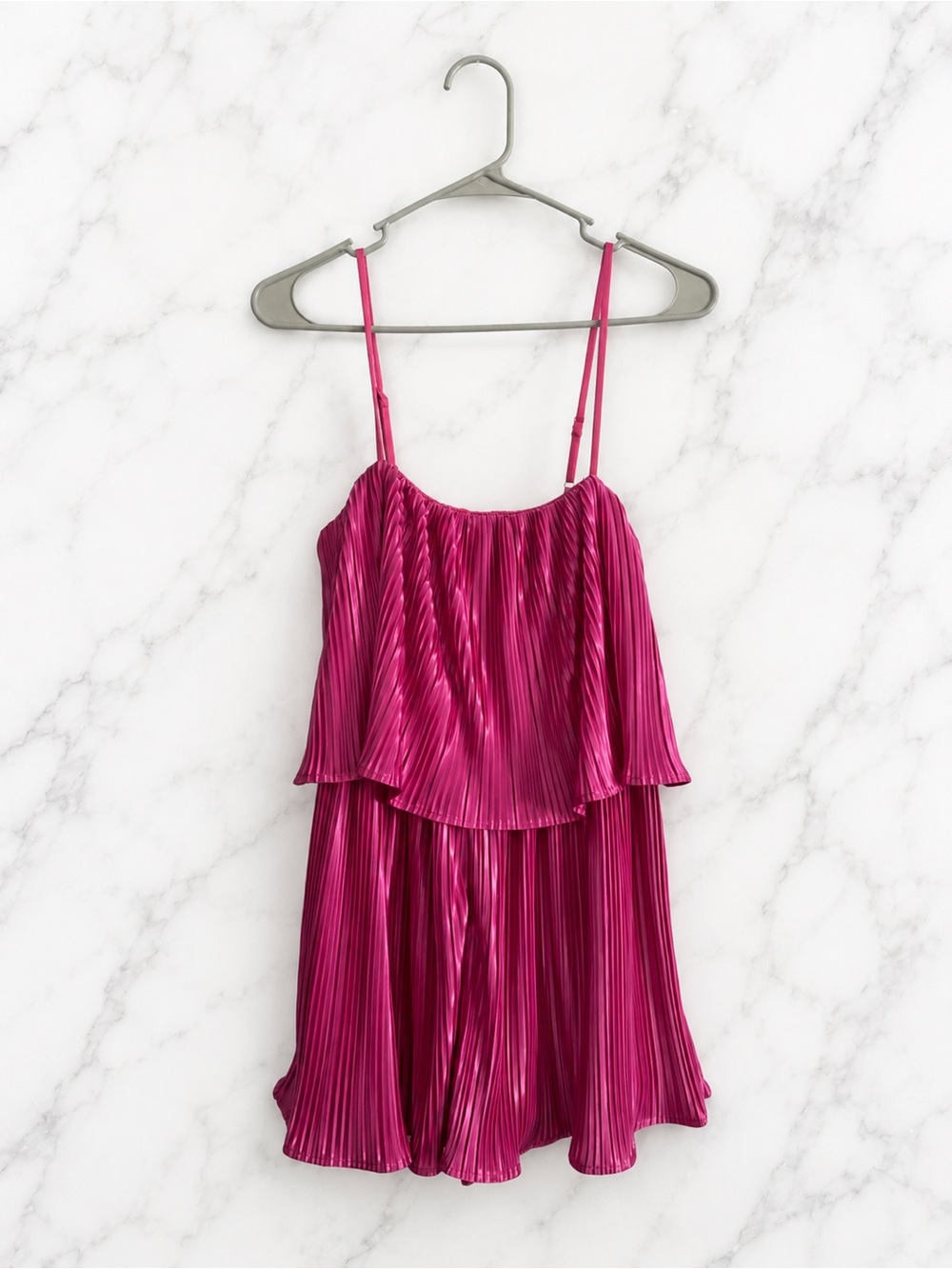 Lulu's Shiny Pink Pleated Satin Romper